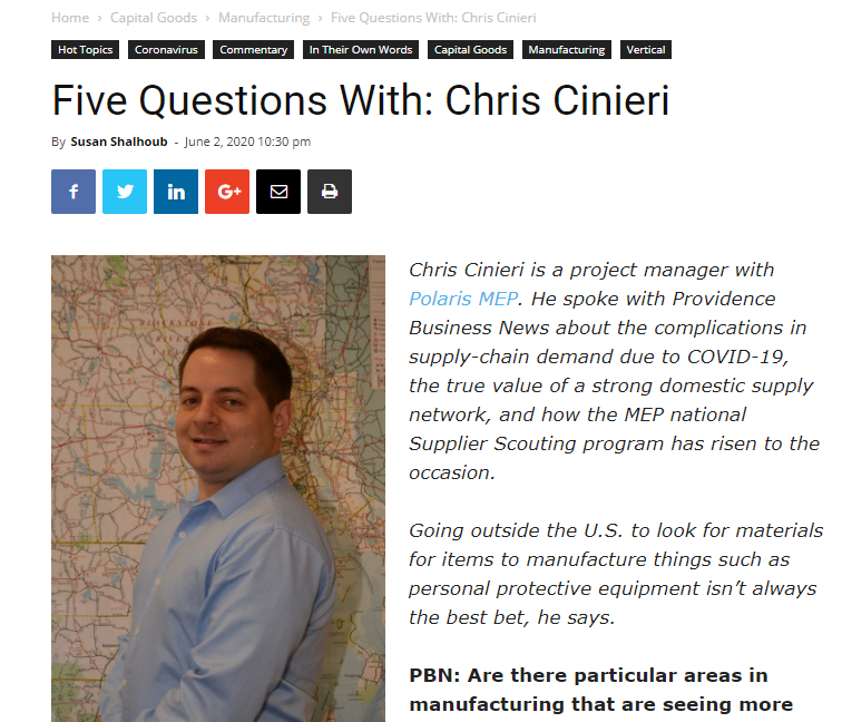 Providence Business News: Five Questions with Chris Cinieri