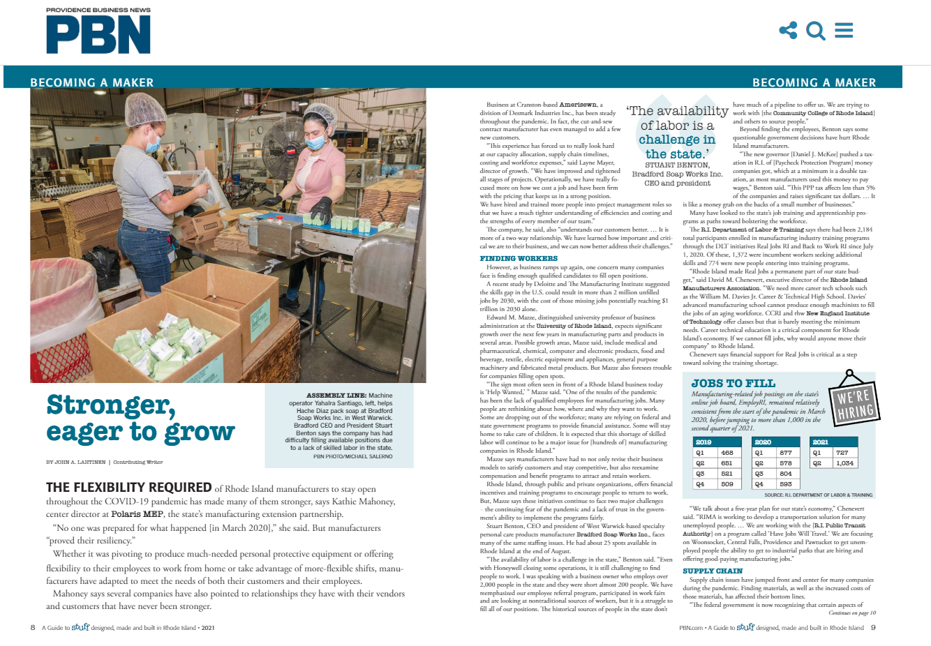Providence Business News - Stuff 2021 Manufacturing feature