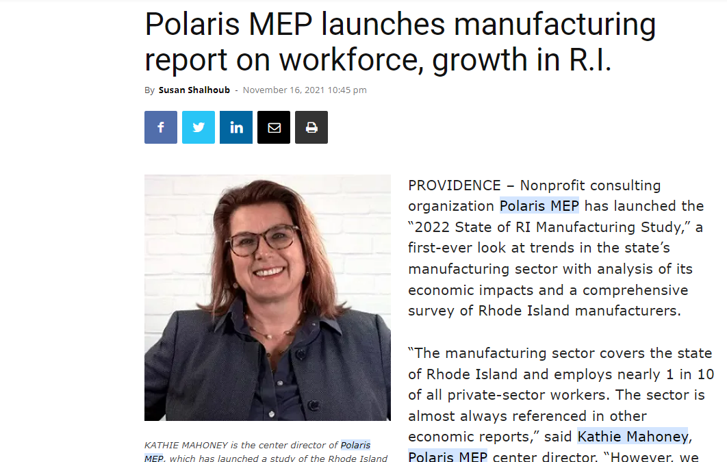 PBN: Polaris MEP Launches Manufacturing Report on Workforce, Growth in R.I.