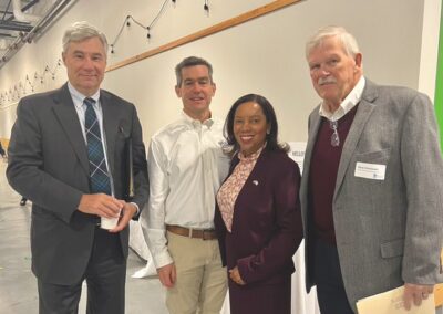 Senator Sheldon Whitehouse, URI Research Foundation COO Christian Cowan, Lieutenant Governor Sabina Matos, and Rhode Island Manufacturers Association President Dave Chenevert at the 2022 Manufacturing Month kick-off.