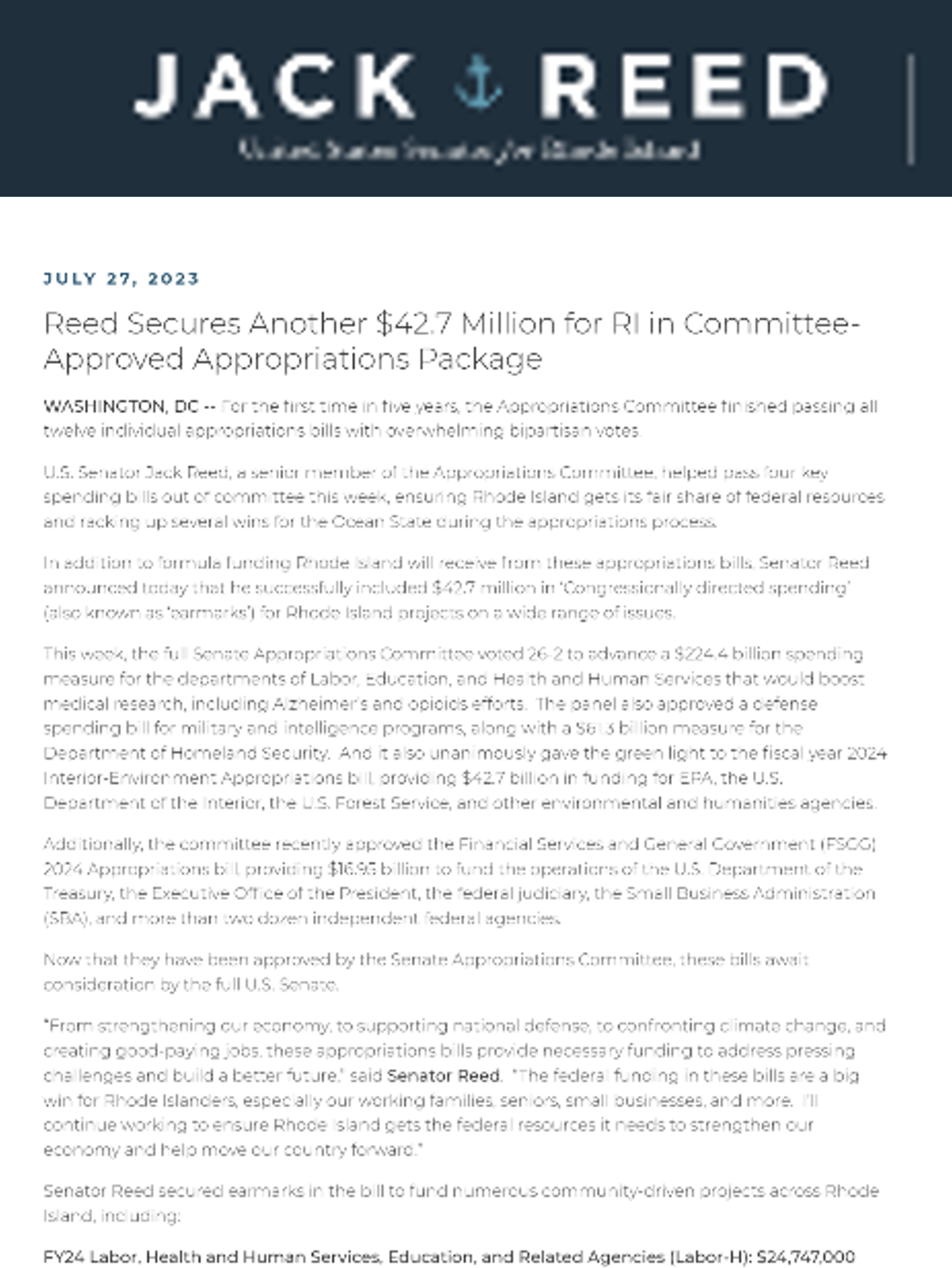 07-27-23.RI Approved Appropriations Package.Jack Reed.crop 07-27-23.RI Approved Appropriations Package.Jack Reed.crop