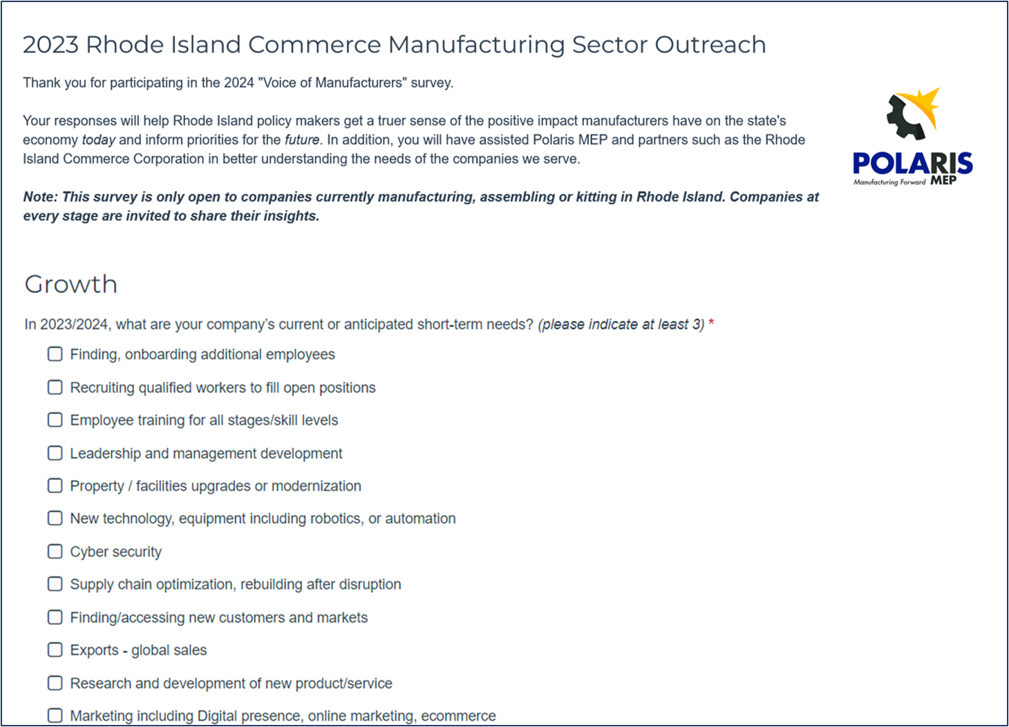 2024 Rhode Island Manufacturing Survey screenshot 2024 Rhode Island Manufacturing Survey screenshot
