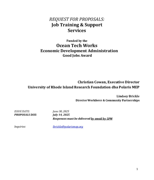 Request for Proposals: Job Training & Support Services, Spring